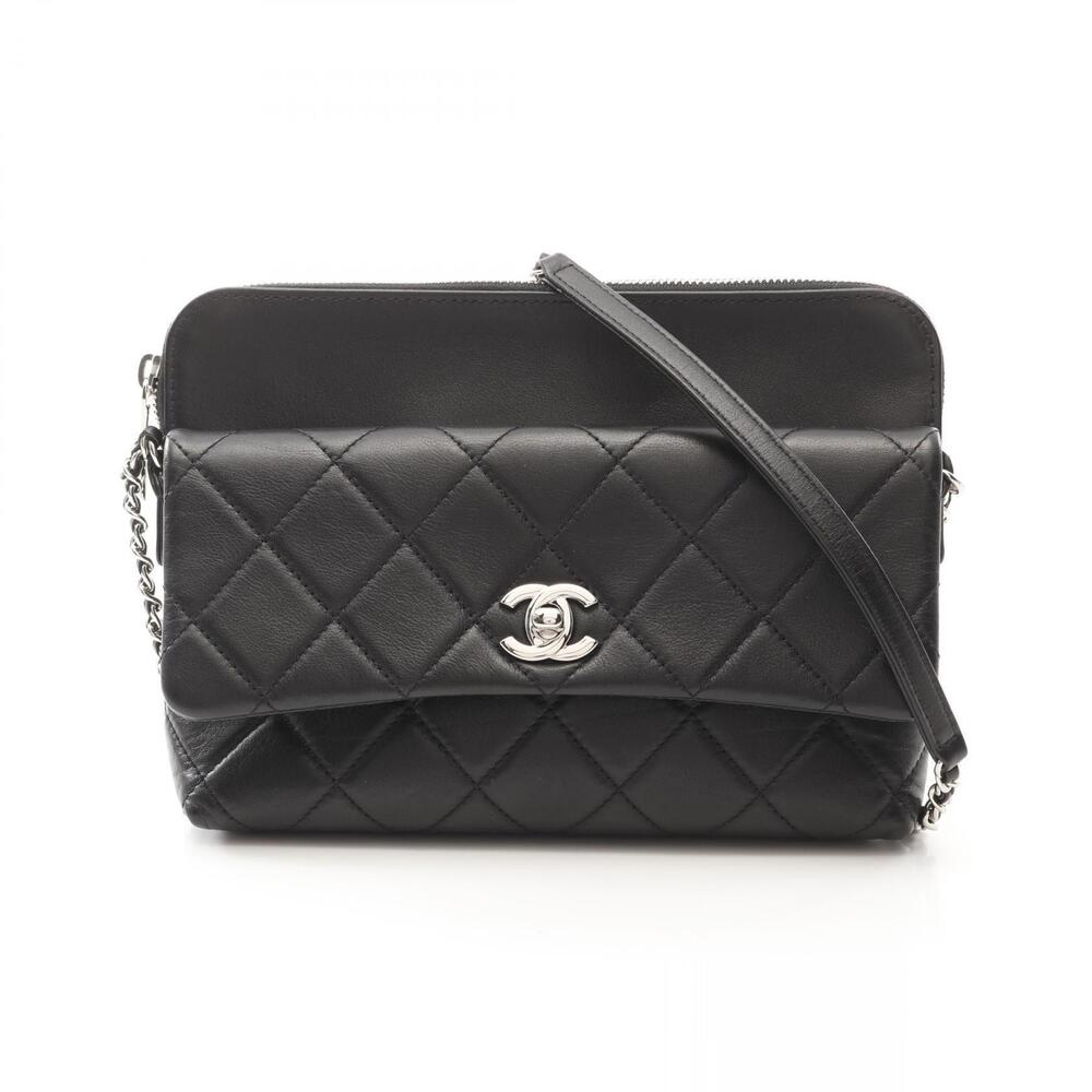 Chanel Matelasse Shoulder Bag Lambskin Sheepskin Black